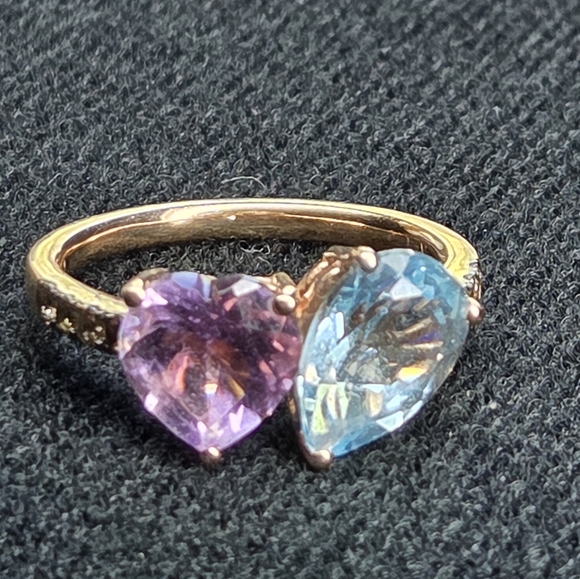 LeVian 14k Amethyst And Blue Topaz Ring Sz 7 - Picture 11 of 11